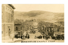 RPPC Busy Day on Bennett Ave. in Cripple Creek, Colorado c 1920s picture