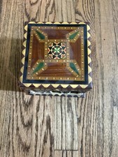 Vintage Marquetry Inlaid Wood 6” Alhambra Palace Jewelry Box By V. Molero, Spain picture