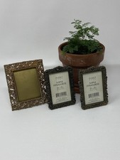 Vtg lot of 3 ornate Gold tone metal, miniature picture frames. picture