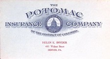 Potomac Insurance Company DC Helen Snyder Denver PA Business Card Vintage picture