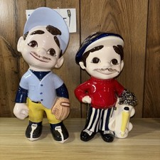 Vintage 1974 Golfer & Baseball Boy Atlantic Mold Co. Statue Hand Painted Ceramic picture