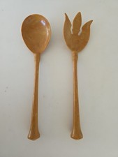 VTG Hazel Atlas Bakelite Salad Fork & Spoon Harvest Gold Brown MCM Retro picture