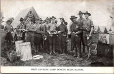WW1 Postcard - First Cavalry Mess Tent, Chow Time - Camp Deneen, Elgin IL picture