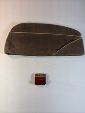 Vintage WWII US Army Officer Wool Garrison Cap Khaki Gold D-1468 With Stamp Tool picture