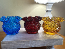Set of 3 Fenton 3” Ruffled Hobnail vases picture