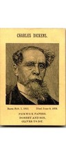 Charles Dickens Card 1870 Woodcut Pickwick Papers Dombey Oliver Twist Victorian picture