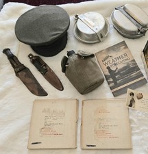 WWI WWII RARE Military Grouping Mess Kits Knives Cap Canteen Naval Reels Etc.  picture