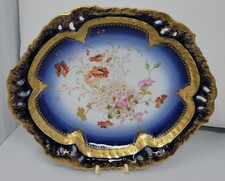 Antique SALVIATI VENEZIA Limoges Dish Poppies and Roses 10 x 8 1/2