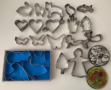 Nice Lot of 26 Metal Cookie Cutters, Hearts, Animals, Hand, Butterflies, Mermaid picture