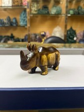 Tiger Eye Rhinoceros Figurine Gemstone Rhino Stone Animal Sculpture 350g picture