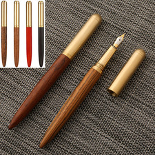 Fountain Pen Wood & Brass Fine Nib w/ Ink Converter – 4 Color Variants picture