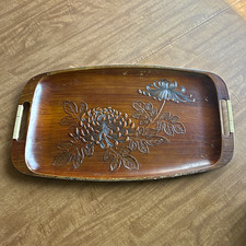 Vintage plastic Rectangular Serving Tray w/ Handles Brown/Black japan picture