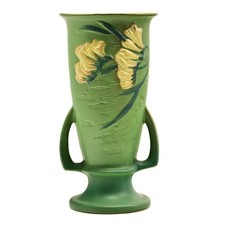 ROSEVILLE Original Vintage Signed Porcelain Floral Dual Handle Freesia Vase 10