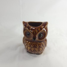 Vintage Brown Ceramic Owl Toothpick Holder Mid Century Figurine picture