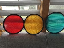 General Signal Inc Glass Red Yellow Green Traffic Signal Light Lens 12” Lexalite picture