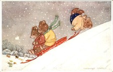 Sledding teddy bears Illustrated Margaret Tempest c1900s-20s Vintage Postcard picture