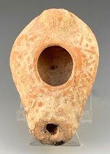 ANCIENT BOW SHAPED OIL LAMP W/ CROSS; HOLY LAND A.D. 500-600 A.D. SCARCE picture