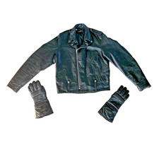 VTG AMF Harley Davidson Men’s L Size 42 Leather Jacket & Hein Gericke Lg. Gloves picture