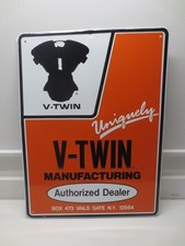 Vintage V-Twin Motorcycle Engine Authorized Dealer Sign Gas Oil Bike Parts Tools picture
