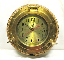 Vintage Bey-Berk International Nautical Brass Port Hole Quartz Clock Rope Trim picture