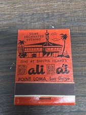 Vintage Bali Hai Restaurant Matchbook Cover Shelter Island San Diego CA Tiki W/O picture