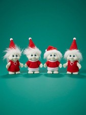 4-Pack Christmas Elf Troll Figurines Red/White Hats White Hair 3D Plastic/Fabric picture