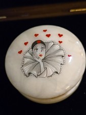 Genuine Alabaster Hand Carved Made in Italy Trinket Box w/ Clown Design Vintage picture