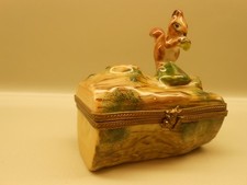 RARE Authentic Vintage Limoges Box - France - Squirrel on Log - Artist Initialed picture