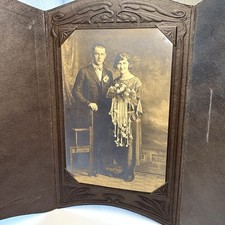 Antique 1924 Wedding Picture In Folder Unusual Attire Very Nice Cond Ephemera picture