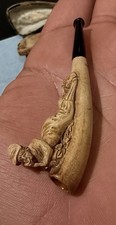 Antique Hand Carved Meerschaum Pipe Figural Smoking Tobaccoriana With Case picture