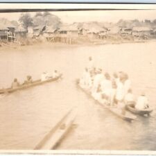 c1940s Philippines Boat on Coast RPPC Filipino Traditional Houses Photo Home C47 picture