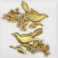 Vintage | MCM Syroco Gold Bird | Dogwood | Flowers | Branch Wall Decor Plaques picture