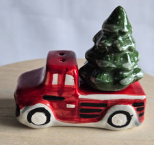 Pier One Christmas RED TRUCK & CHRISTMAS TREE Salt And Pepper Shakers picture