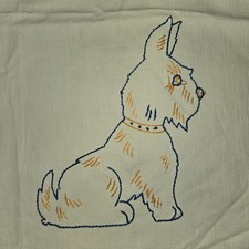 Scottie Dog Mint Green Embroidered Table Cloth, 36