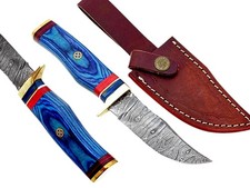 Custom Handmade Damascus Steel Bowie Hunting Knife Wood Handle Leather Sheath picture