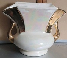Vintage Iridescent Ceramic Fan Vase With 22 Kt Gold Highlights Pearl China Co picture