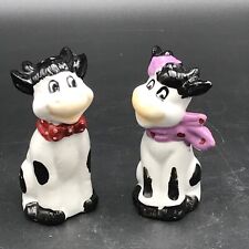 Vintage Cute Cow Couple Salt And Pepper Shakers Black & White picture