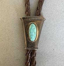 Old Pawn Navajo Sterling Silver And Turquoise bolo tie picture