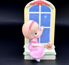 Precious Moments Girl at Window with Kitten Christmas Wish Figurine Star Gazing picture