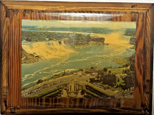 Vintage Wood Framed Picture depicting a Scenic, Elevated View of Niagara Falls picture