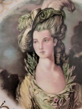 Vintage Decorative Porcelain Portrait Plate of a Noblewoman with a feathered hat picture