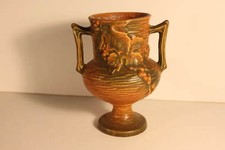 Roseville Pottery Bushberry Rust/Green Double Handle Vase - 156-6