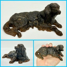 Antique Early 1900s Cast Iron Reclining COCKER SPANIEL Dog Statue Paperweight picture