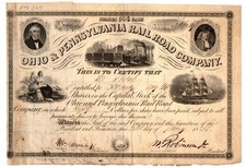 1851 Ohio and Pennsylvania Railroad Stock signed by General William Larimer Jr picture