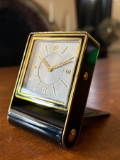 Jaeger LeCoultre 8 Day Travel Alarm Clock Black Enamel Brass Swiss Vintage 36/3 picture