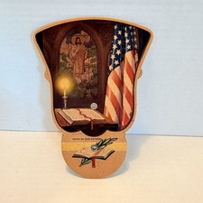 Vintage Frick Funeral Home Hand Fan w Patriotic/Jesus Theme Marion IL picture