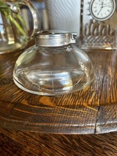 Antique Hand Blown Clear Glass Inkwell w/ Metal Hinged Lid. Registered in France picture