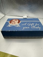 Vintage 1940s 1950s Baby Gift Box Empty Blue Cardboard Photo Nursery Ephemera picture
