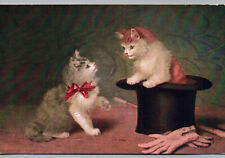 Vintage Postcard Two Cats in Top Hat Gloves Bow Kitty Cat Antique 1909 Post Card picture