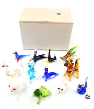 Set Of 12 Miniature Whimsical Glass Animal Figurines Taiwan NEW Old Store Stock picture